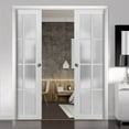 thumbnail image 6 of Sliding French Double Pocket Doors 60 x 80 inches Frosted Glass | Quadro 4002 Grey Ash | Kit Trims Rail Hardware | Solid Wood Interior Bedroom Sturdy Doors, 6 of 7