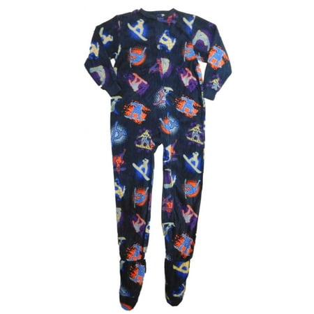 Boys Black Snowboard Graphics Fleece Blanket Sleeper Footed Pajamas 4-5