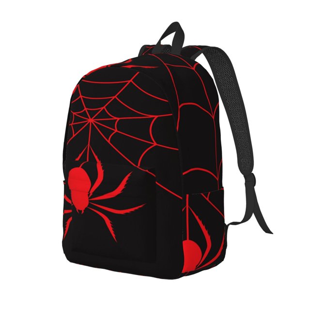 Disketp Red Spider print Canvas Backpack Lightweight Travel Daypack Student Rucksack Laptop Backpack-Small