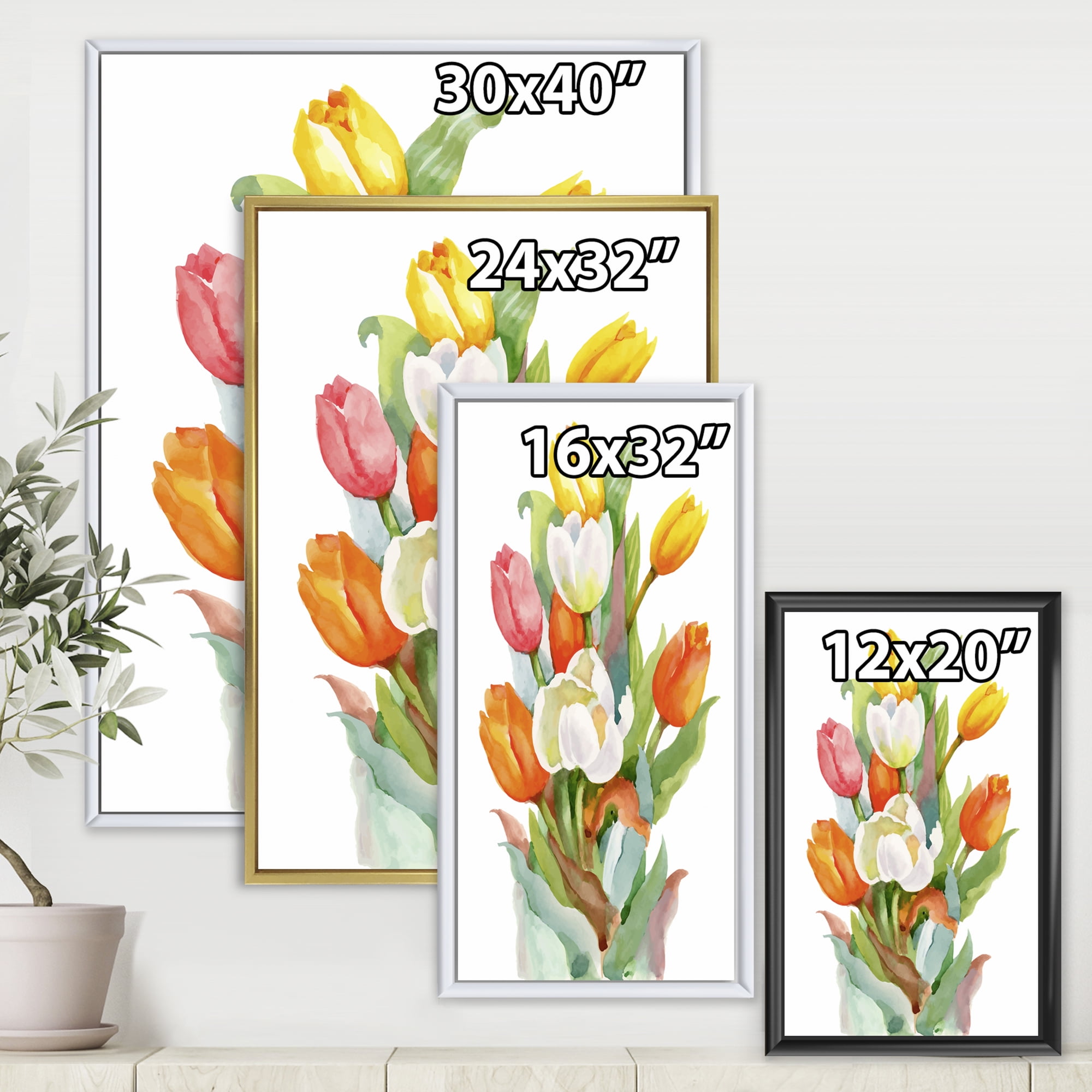 Designart 'Blooming Orange and White Tulips Flower' Traditional Framed Canvas Wall Art Print