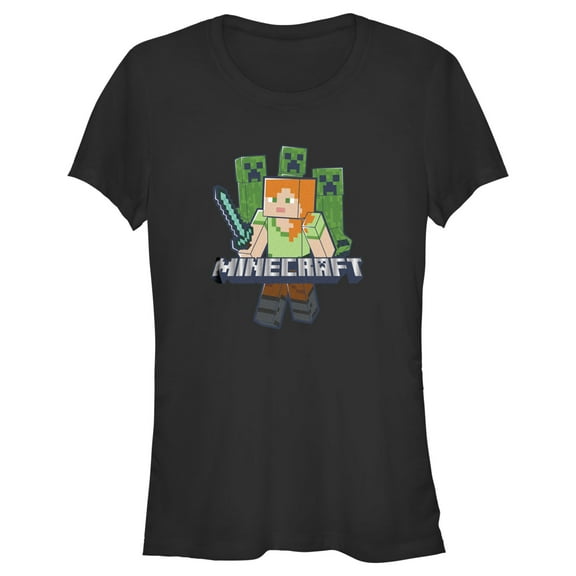 Junior's Minecraft Alex and Creepers Graphic Tee Black Medium