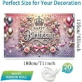 thumbnail image 3 of 5.9x3.6FT Happy Birthday Background Banner Silver and Pink Princess Theme Decoration Crown Roses and Stars Party Banner for Women Girls Birthday Photography Background, 3 of 5