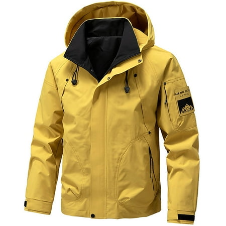 BADHUB Men s Lightweight Windbreaker Rain Jacket Big and Tall Waterproof Raincoat with Multiple Pockets for Hiking Fishing Activewear Yellow 5XL