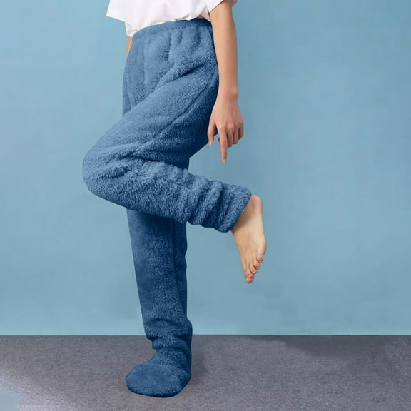 Dxzfnsa Fleece Pants for Womens Warm Fuzzy Lounge Bottoms Long Soft Fluffy Pants Comfy Warm Fitness Legging Pants