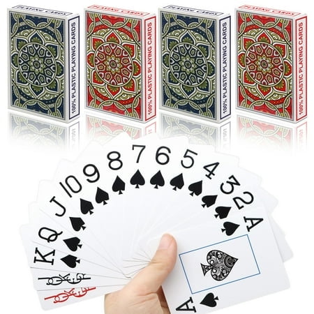 Metsyth Plastic Waterproof Playing Cards 4 Pack Poker Cards Jumbo Index Large Print Playing Cards for Adults Seniors Bulk Decks of Cards Set Professional Poker Cards