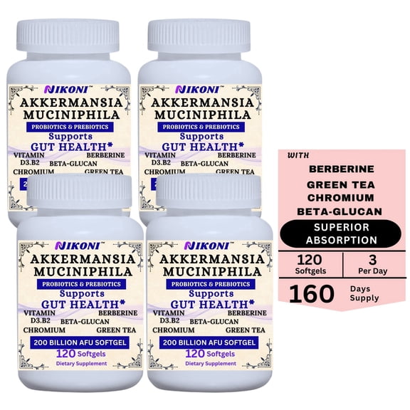 Nikoni Liposomal Gut Health Support Probiotic with Prebiotics 200 Billion AFU Akkermansia Gluten-Free Preservative-Free 480 Softgels