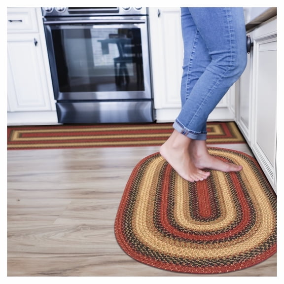 Homespice Highland Jute Braided Rugs Oval 27x45, Perfect Indoor Entryway Rugs and Pet Friendly Rugs for Living Room, Vintage Country Kitchen Decor Rustic Rug