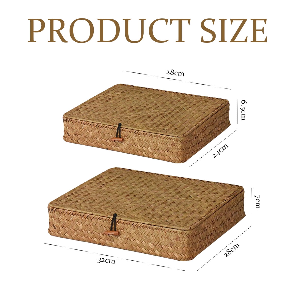 Rectangular Rattan Storage Baskets with Lids, Set of 2, Ideal for Shelves & Organization