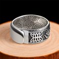 thumbnail image 5 of 925 Silver Ring Male Finger Accessories Personality Retro Buddhist Scripture Mantra Om Mani Padme Hum Ring For Men Adjustable, 5 of 5