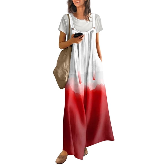 Women's Summer Ombre Gradient Jumpsuit, Casual Wide Leg Bib Overalls with Pockets, Loose Fit Sleeveless Boho Rompers Long Pants