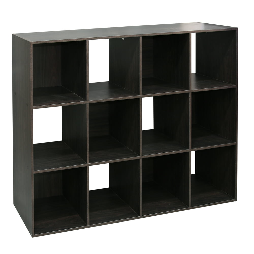 Stackable 12 Open Cube Modern Wood Organizer, Espresso
