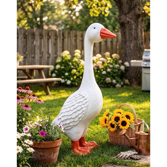 Porch Goose Statue, White Goose Figurine for Indoor Outdoor Decor, Garden Sculptures & Statues for Front Porch Patio Yard