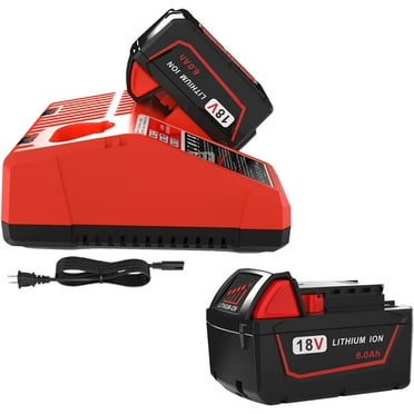 2 Pack 18V 6.0Ah Replacement for Milwaukee M18 Battery and Charger Combo kit, Compatible with Milwaukee M18 Cordless Tools 18V Lithium ion Battery 48-11-1850 48-11-1840 48-11-1860