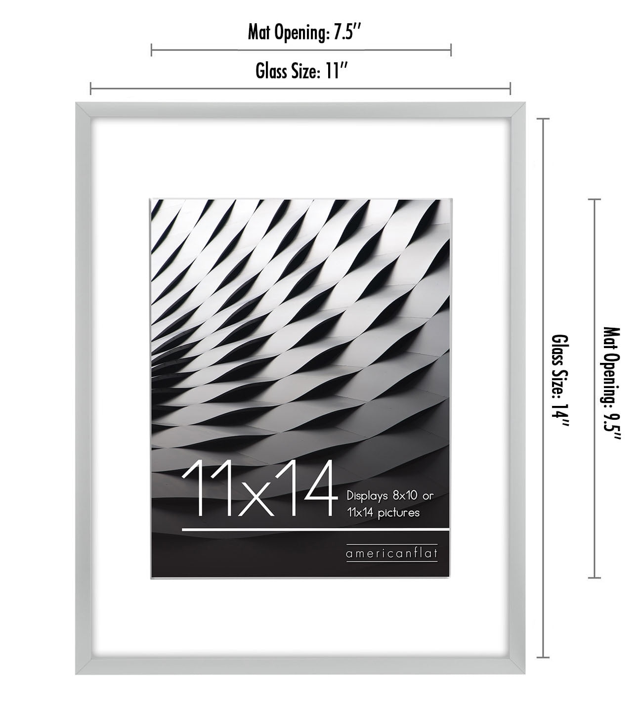 Americanflat 11x14 Picture Frame in Silver - Displays 8x10 With Mat and 11x14 Without Mat - Horizontal and Vertical Formats for Wall
