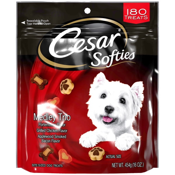Cesar Softies Medley Trio Porterhouse, Grilled Chicken, Applewood Smoked Bacon Flavors Soft Treats for Dogs, 16 Oz., 180 Treats