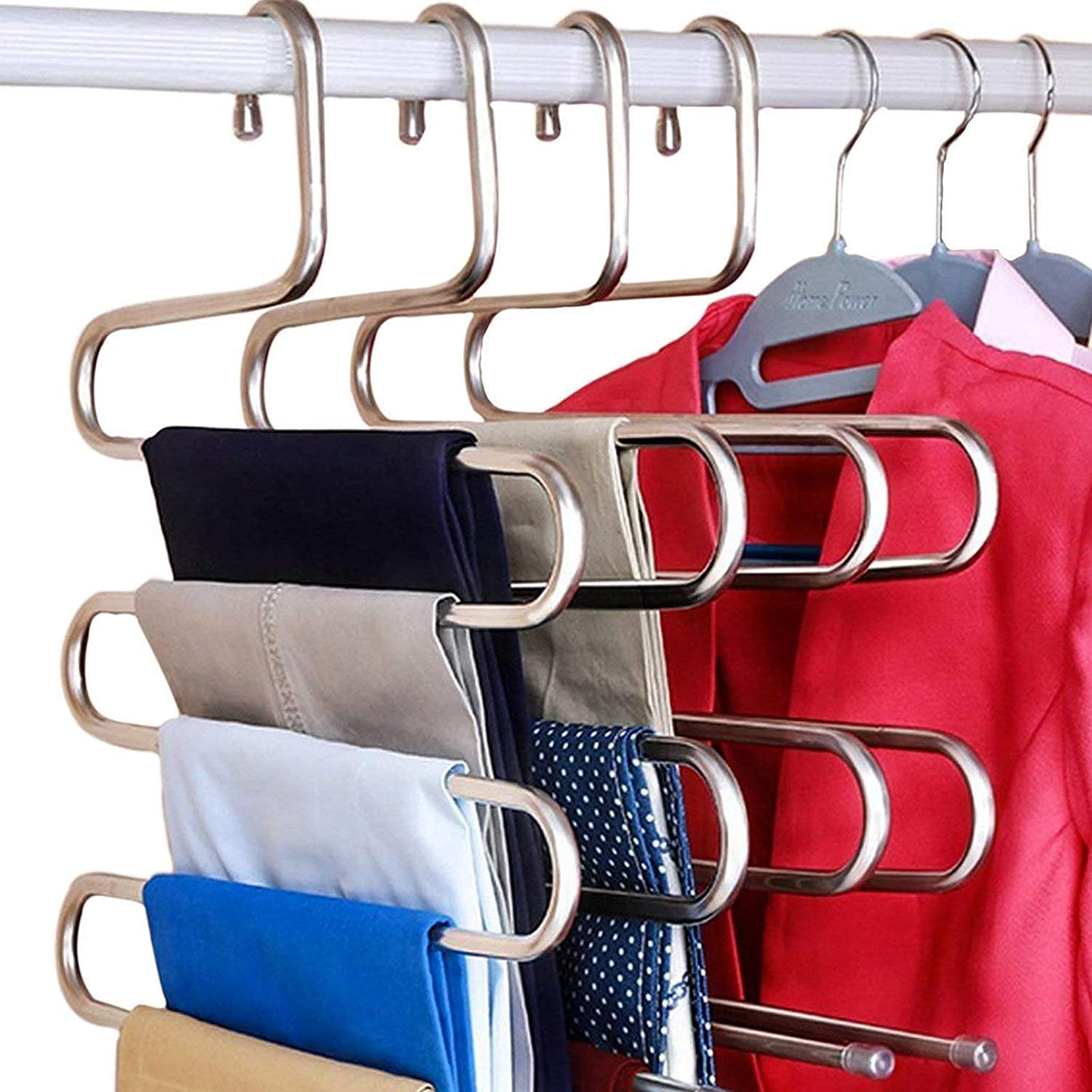 Black, 1 Pack CEISPOB Pants Hangers S-Type Clothes Jeans Hanger Newest Version Closet Storage Organizer for Pants Jeans Trousers Scarf Hanging Space Saving Magic Hangers 
