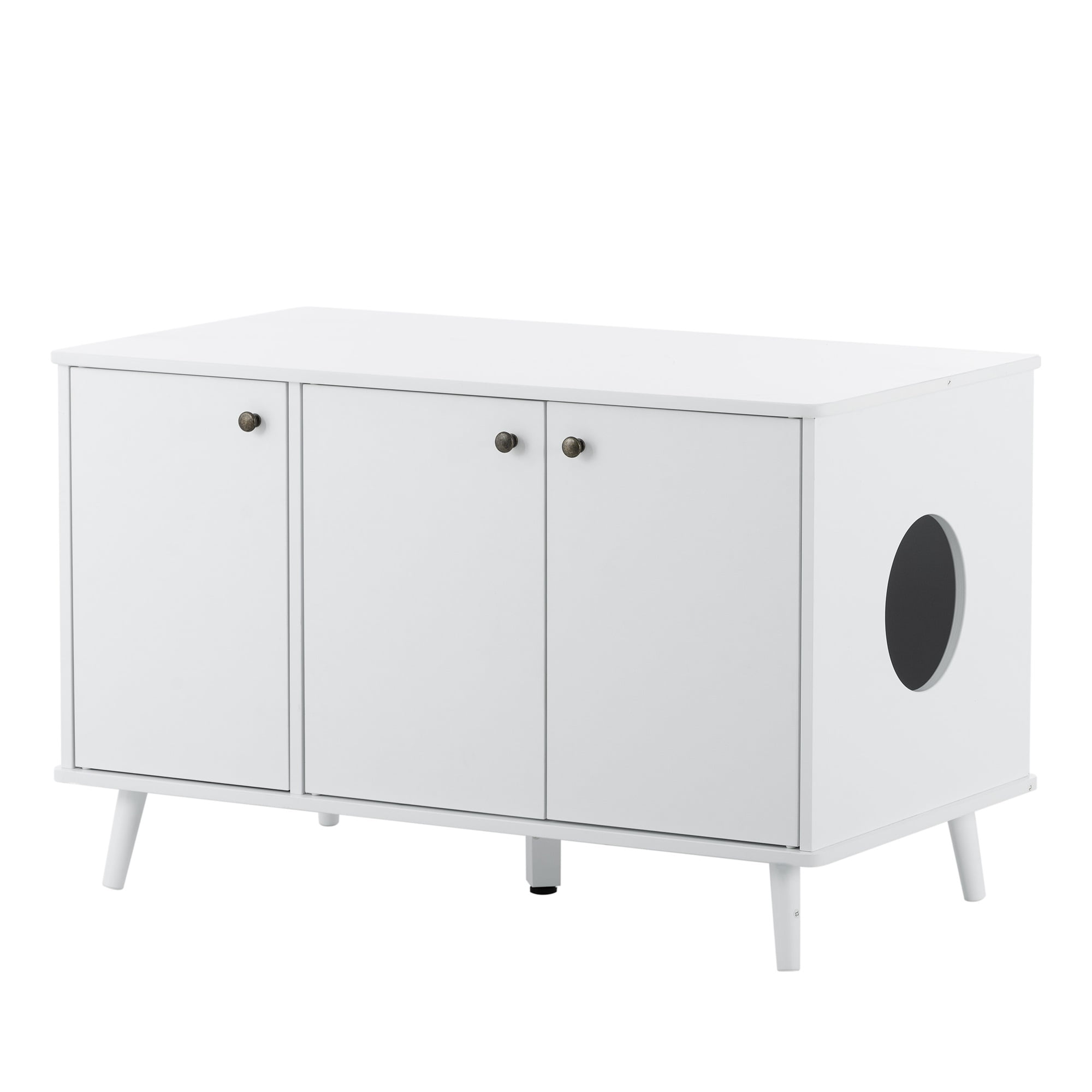 Pefilos 39" Hidden Cat Litter Box Enclosure Furniture, Modern Wood Cat House, Cat Washroom with Plug, White Pefilos 39" Hidden Cat Litter Box Enclosure Furniture, Modern Wood Cat House, Cat Washroom with Plug, White