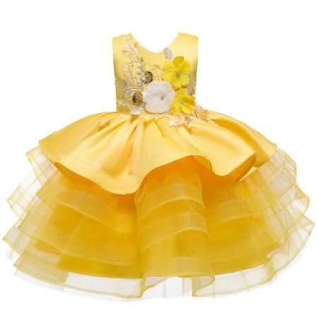 

Little Girls Dresses Toddler Baby Kids Patchwork Flowers Tulle Party Dress Princess Dresses
