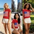 thumbnail image 5 of Shrysg Women's American Flag Patriotic Knit Sweater Tops Casual Loose Short Sleeve Lightweight Shirts Breathable Pullover for 4th of July Red, 5 of 6