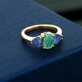 thumbnail image 3 of Gem Stone King 3.08 Ct Green Malachite Blue Created Sapphire 18K Yellow Gold Plated Silver Ring (Size 5), 3 of 4