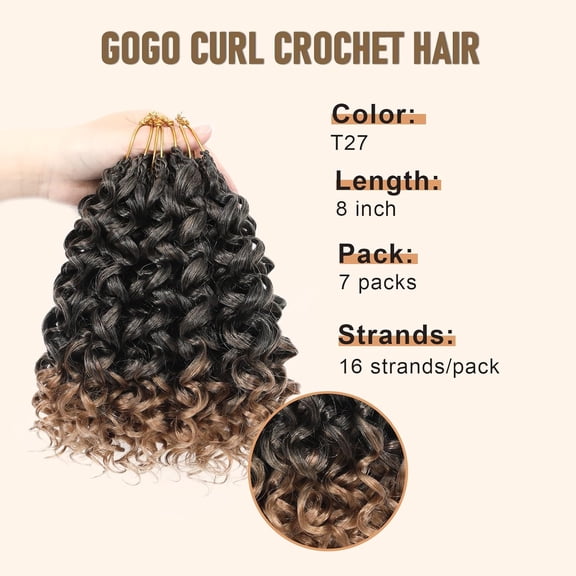 FGERFE-GoGo Curl Crochet Hair for Black Women: 7 Packs Short Curly Crochet for Water Wave Beach Braids, Deep Twist Synthetic Wavy Braiding Hair (8 Inch, T1B/27)