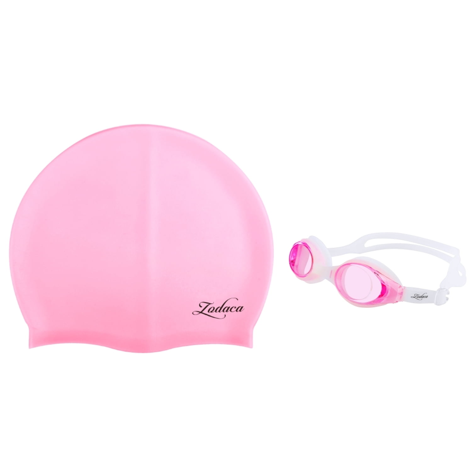 Zodaca Kids Child Adjustable Non-Fogging Anti UV Swim Swimming Goggles+Silicone Elastic Swimming Hat Swim Cap Pink by