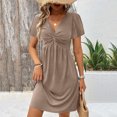 thumbnail image 5 of Twist Front Flowy Mini Dresses Trendy Womens Dress 2026, Mini Dresses for Women 2026 V Neck Short Sleeve A Line Dress, Summer Casual Work T Shirt Sundresses Khaki XL, 5 of 5