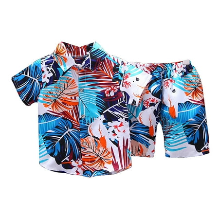 

EHTMSAK Infant Baby Toddler Children Boy 2PCS Clothing Set Summer Floral Shirts and Shorts Set Short Sleeve Outfits Beach Sky Blue 5M-4Y 110