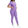 thumbnail image 2 of Scrub Sets for Woman 2026 Jogger Scrub Set Nursing Uniform Stretch V-Neck Top & Drawstring Cargo Pants Light Purple S, 2 of 4
