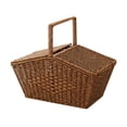 thumbnail image 3 of Cesta de picnic hecha a mano y cesta de picnic con asa para caminar sándwiches frutas Marrón, 3 of 8