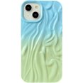 thumbnail image 1 of Motif Ondulé Chromé Plissé Compatible avec Étui Iphone (Bleu Vert, Iphone 13), 1 of 5