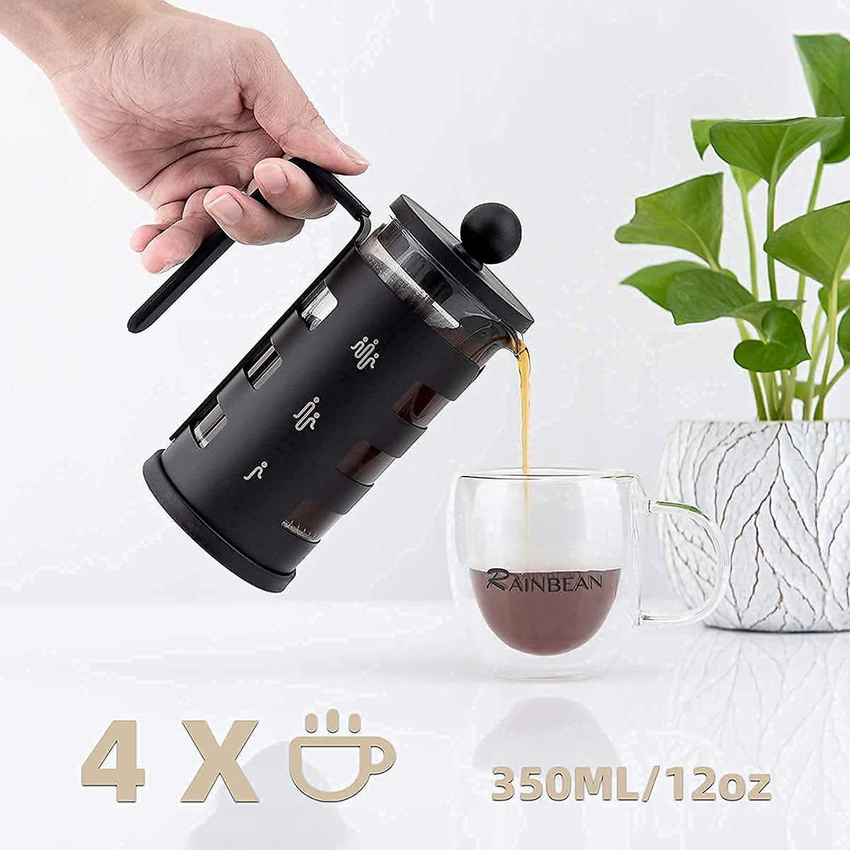 Lowestbest Coffee Pot and Teapot 12oz, with 4-Stage Filtration System Borosilicate Glass Durable Stainless Steel Thickened Heat-Resistant Lowestbest Coffee Pot and Teapot 12oz, with 4-Stage Filtration System Borosilicate Glass Durable Stainless Steel Thickened Heat-Resistant