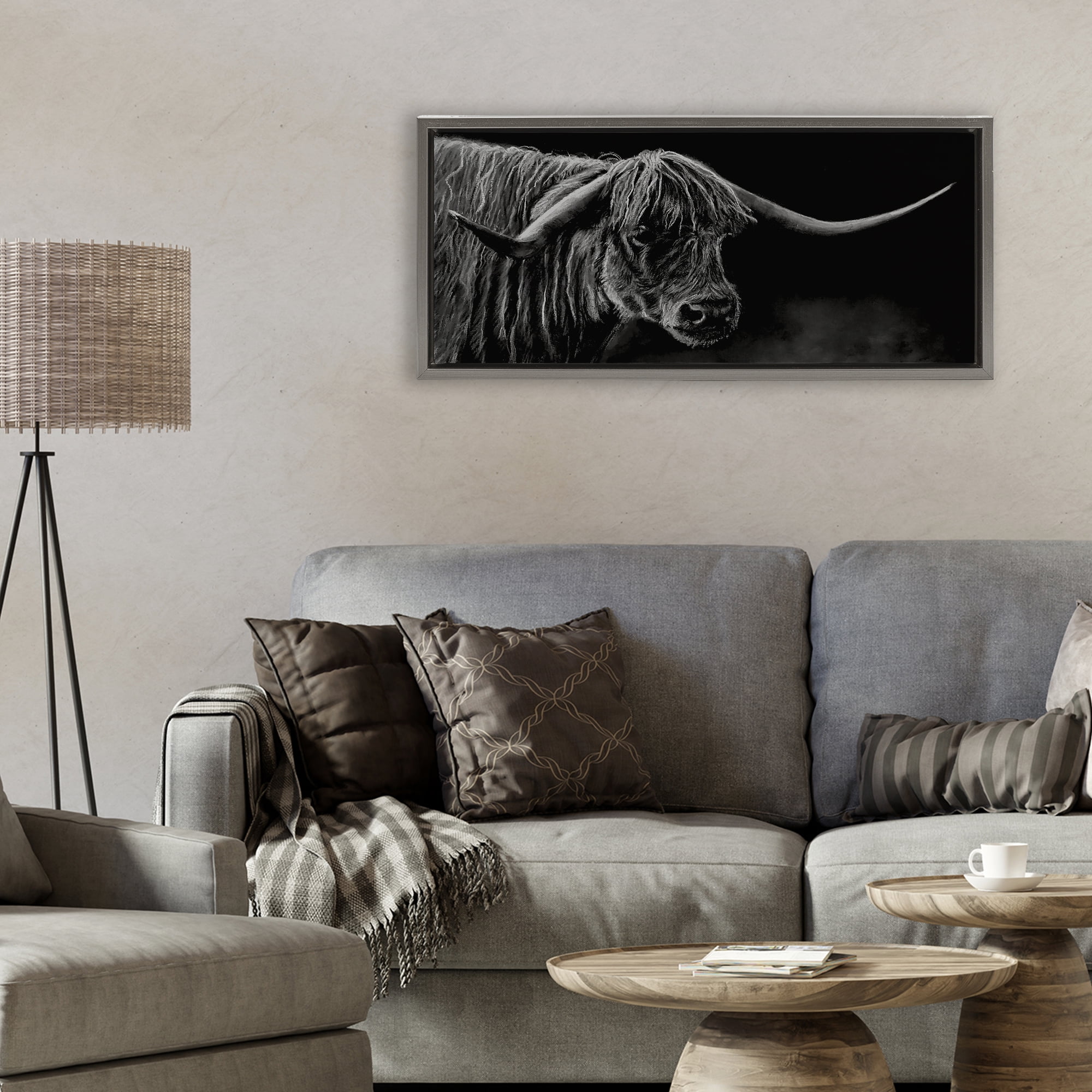 Highland Longhorn Portrait Gray Framed Floater Canvas Wall Art, design by Patricia Reynolds