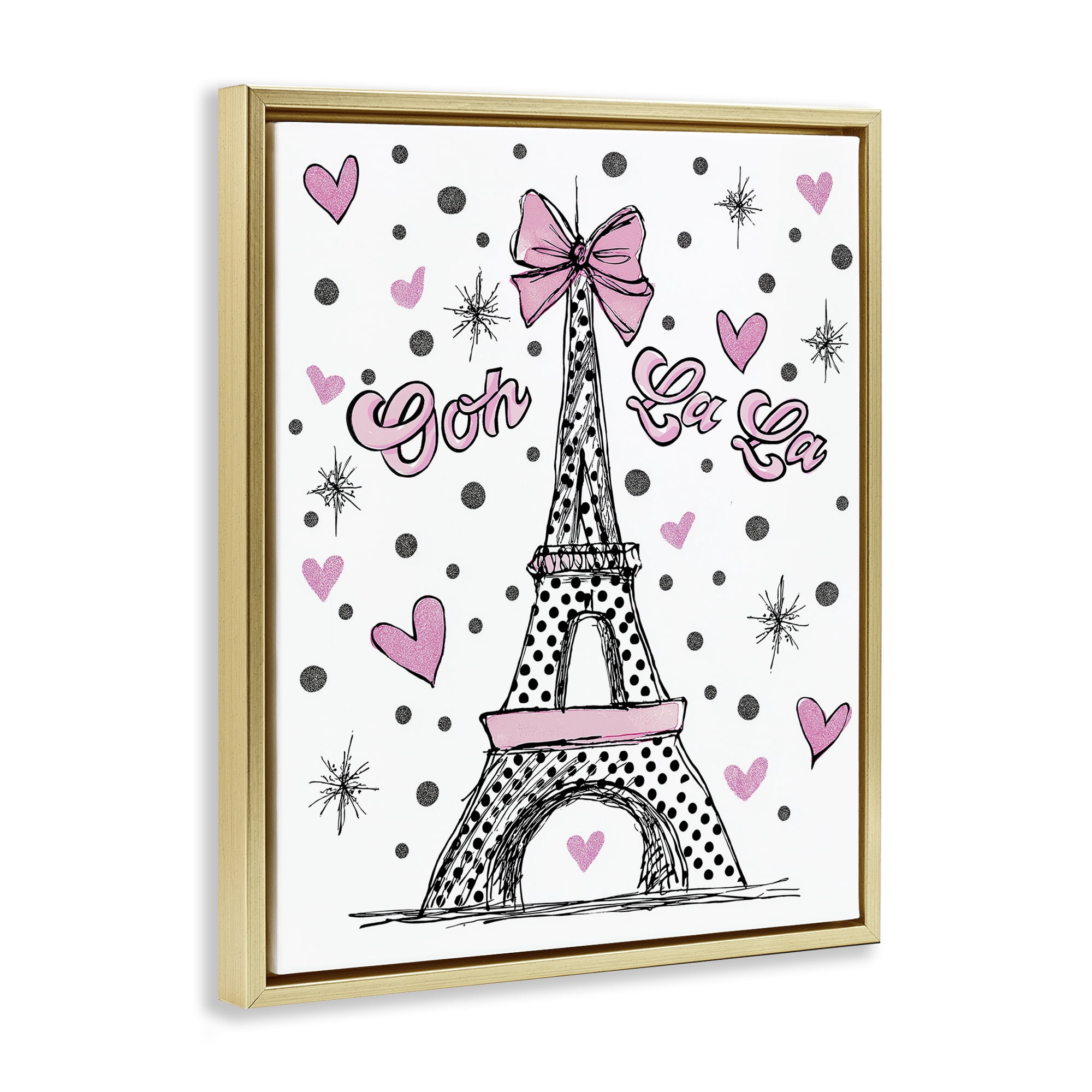 Stupell Industries Ooh La La Polka Dots Eiffel Gold Framed Floater Canvas Wall Art, design by Jess Stempel