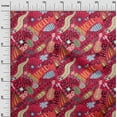thumbnail image 3 of oneOone Rayon Red Fabric Writing World Trip Doodle Sewing Material Print Fabric By The Yard 56 Inch Wide, 3 of 4