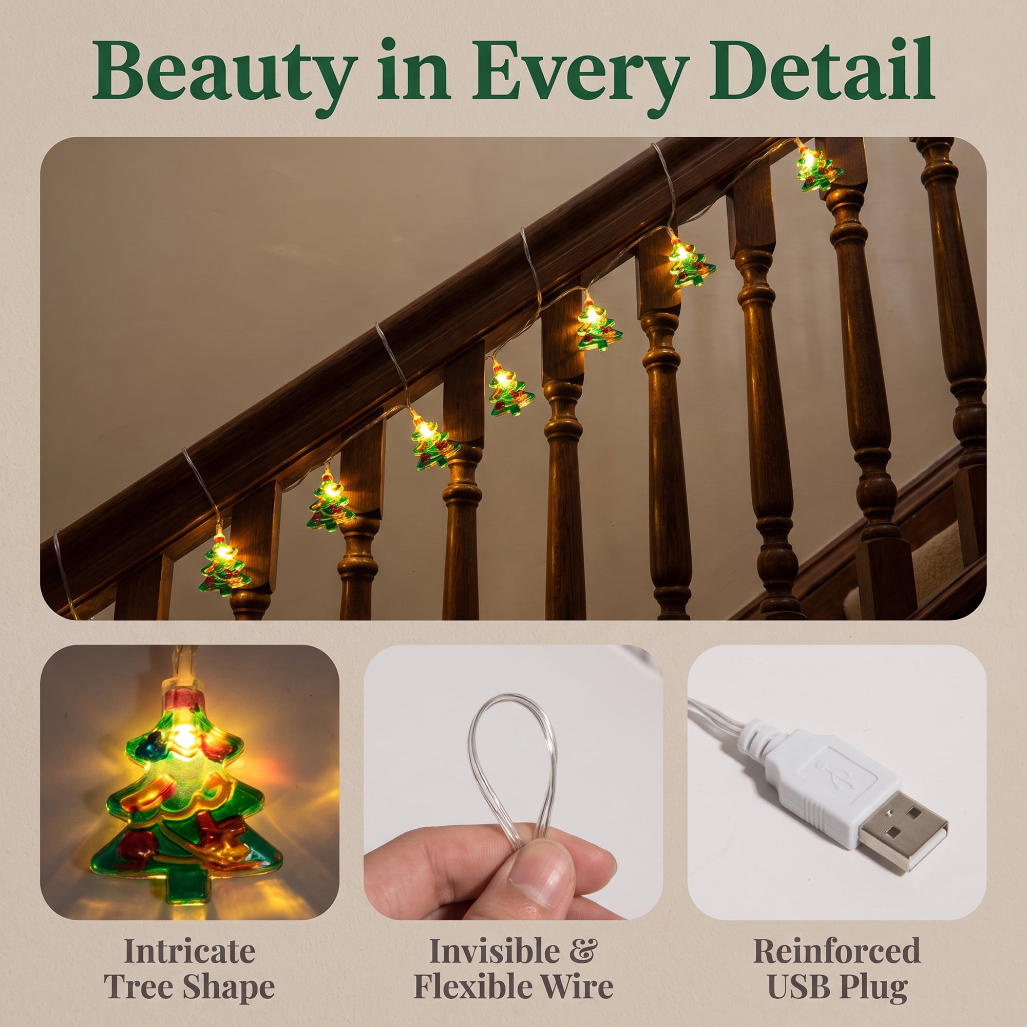 Unique Bargains Fairy Lights for Decor and Festive 9.8 ft Christmas Tree USB Powered