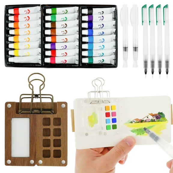 Wekvgz Mini Watercolor Paint Wood Watercolor Palette Set 24 Colours Paint Palette Sortable Watercolor Paint Set Convenient Practical Watercolor Palette Set Suitable for Kids