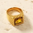 thumbnail image 2 of PAMTIER Unisex Stainless Steel Vintage Classic Square Cut Yellow Gemstone Signet Ring Rhinestones Statement Wedding Band Comfort Fit Gold Size 10, 2 of 3