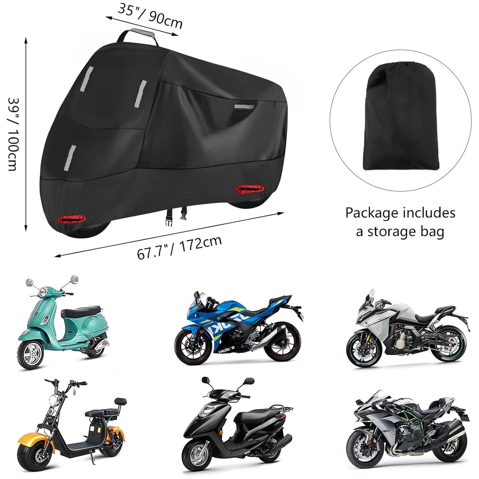 300D Heavy Duty Motorcycle Cover - All Season Waterproof Outdoor Protection with Lock-Holes, Night Reflective & Storage Bag Fits up to Cruiser, Touring, Sportbike, Dirt Bike, Scooter(XXL))