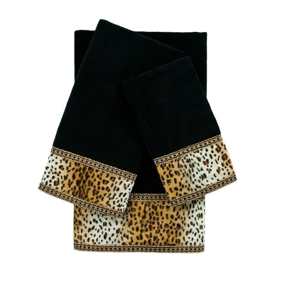 Panthera Black 3-piece Embellished Towel Set