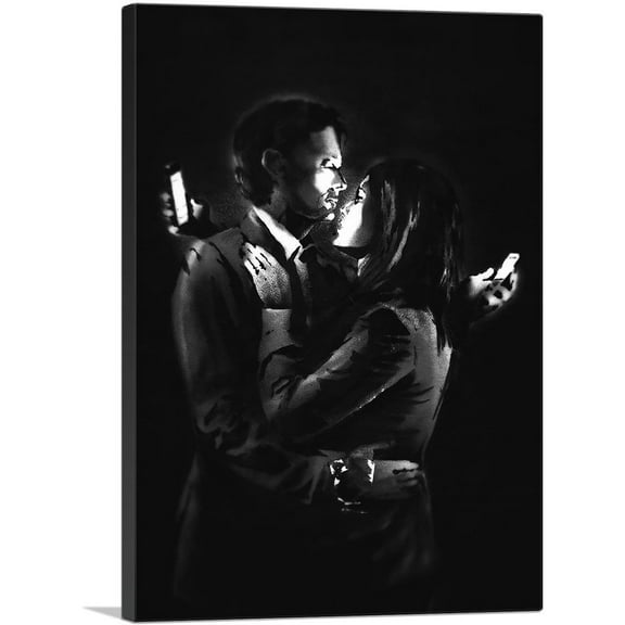 ARTCANVAS Mobile Lovers Canvas Art Print by Banksy - Size: 26" x 18" (0.75" Deep)