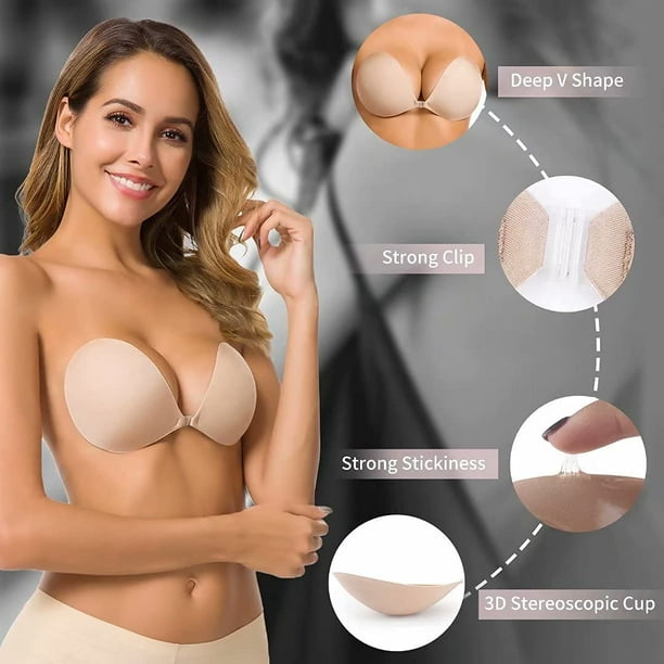 Effortless Elegance: Black Sticky Bra Adhesive Nipple Covers for Large  Push-Up Strapless Backless Bras, Providing Invisible Lift