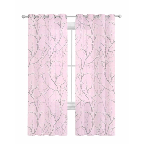 Pink Branches Sheer Curtains 84 Inch Length 2 Panels Set for Living Room/Bedroom, Vintage Art Farmhouse Kitchen Curtains with Grommet Semi-Sheer Curtains Drapes Voile Window Treatments 42"x84"x2