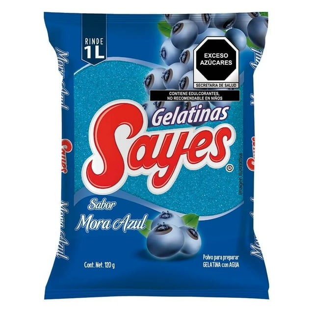 Polvo para preparar gelatina Sayes de agua sabor mora azul 120 g