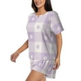 thumbnail image 2 of "Wukai Floral Purple Buffalo Plaid Women's Pajama Set - Short-Sleeve Top and Shorts with Elastic Waistband and Pockets for Loungewear, Yoga, and Casual Wear-3X-Large, 2 of 8