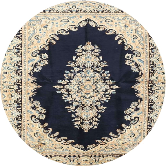 Ahgly Company Indoor Round Traditional Khaki Gold Medallion Area Rugs, 3' Round