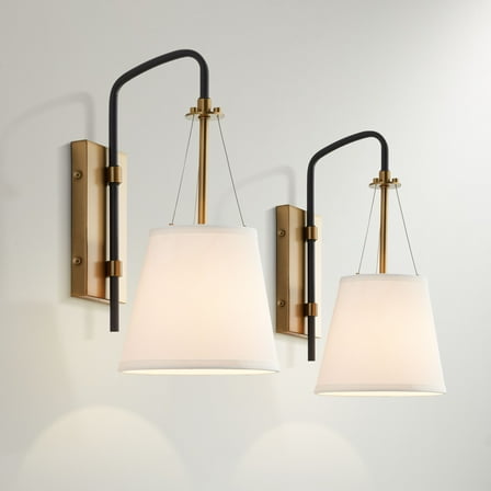 Possini Euro Design Crysta 16 3/4" High Modern Wall Sconce Light Lamp Fixture Mount Set of 2 Bedroom Hardwired Black Warm Brass