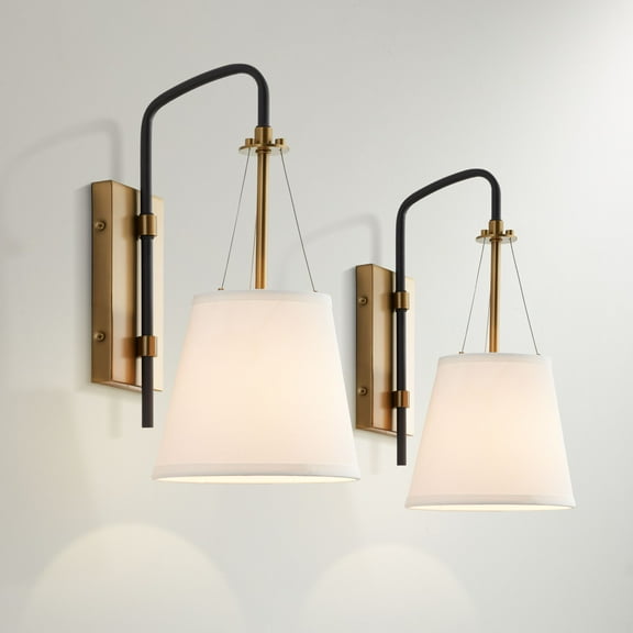 Possini Euro Design Crysta 16 3/4" High Modern Wall Sconce Light Lamp Fixture Mount Set of 2 Bedroom Hardwired Black Warm Brass