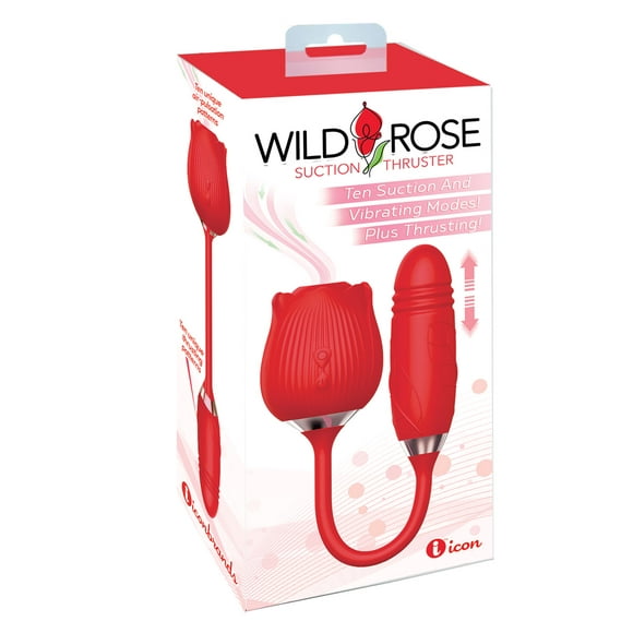 Wild Rose Rechargeable Silicone Suction & Thruster Vibrator - Red