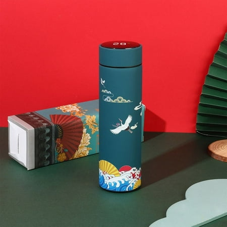 

Drinkware Vacuum Flasks Miniature Water Bottle LED Display Thermos cup Chinese Style Intelligent Temperature Display Premium Travel Mug GREEN